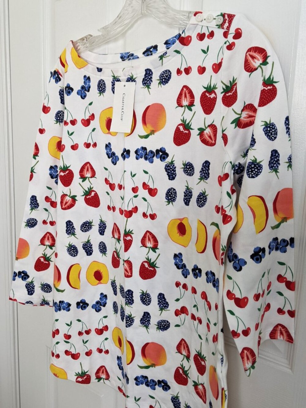 NWT 100% Supima Cotton Women Top Blouse Multicolor Fruit Long Sleeve Size M